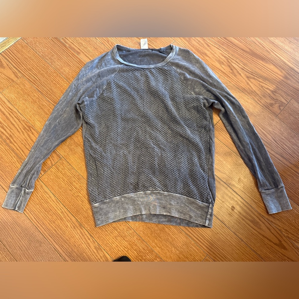American Age Mesh Long Sleeve Faded Grey Top -S